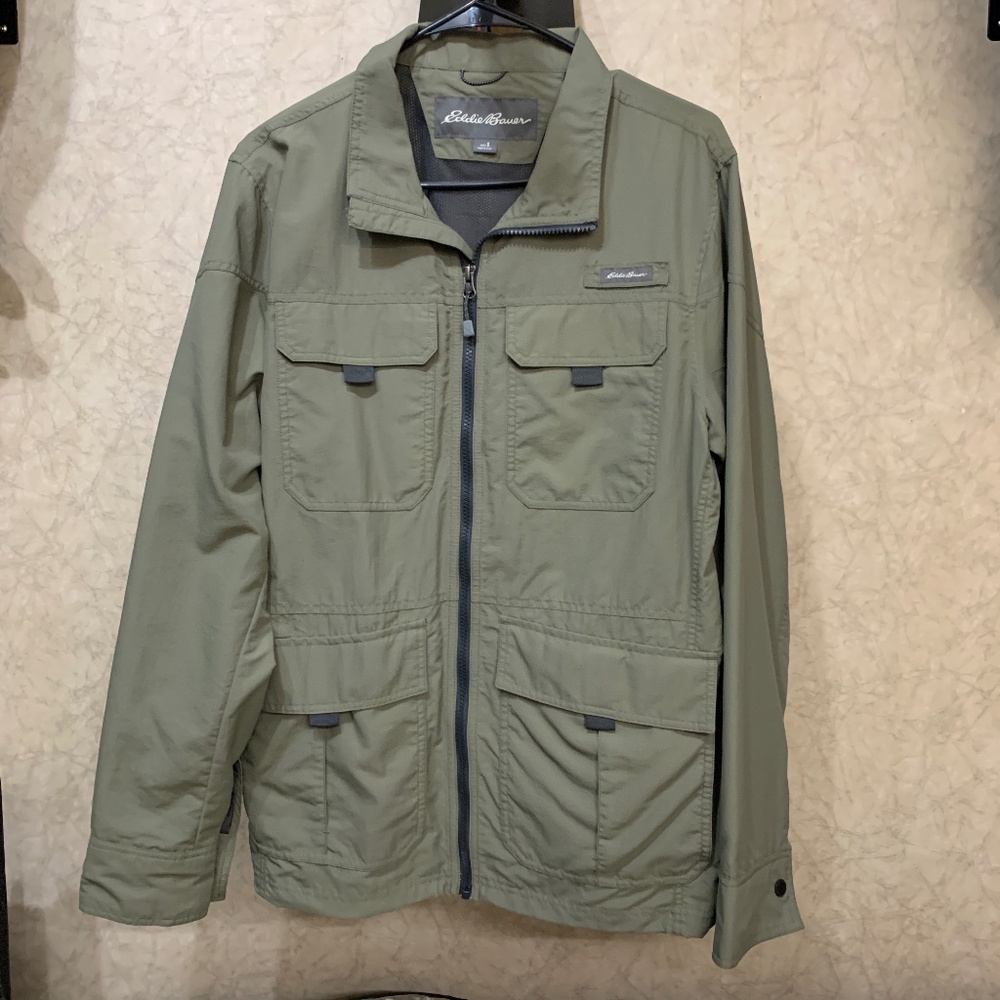 Eddie Bauer Jacket Mens SM Olive Nylon Utility Field Four Pocket Outdoor Travel